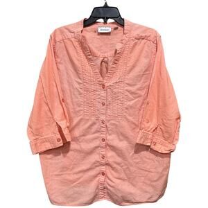 Avenue Button Shirt Women Plus Size 22 24 Peach 100% Cotton Boho Minimalist